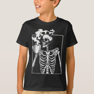 T-shirt Squelette Boire Café Amusant Crâne Hommes Femmes H