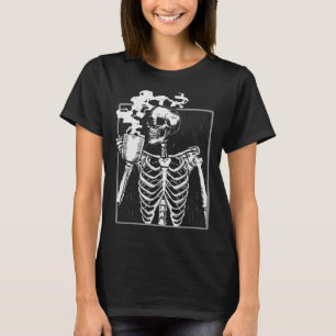 T-shirt Squelette Boire Café Drôle Crâne Hommes Femmes Hal