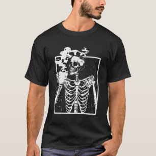 T-shirt Squelette Boire Café Front Blanc