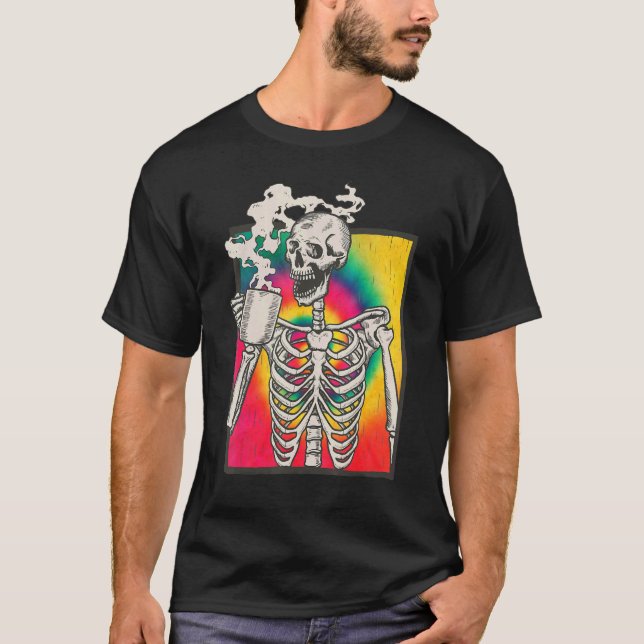 T-shirt Squelette Boire Café Lgbt Q Transgenre Pride (Devant)