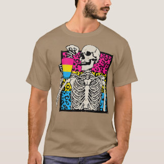 T-shirt Squelette Boire Café LGBTQ Panseual Leopard Pr
