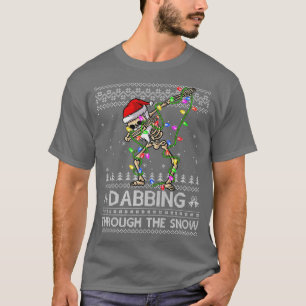 T-shirt Squelette Dabbing À Travers La Neige Laide Squelet