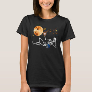 T-shirt Squelette de baseball joueur de Halloween receveur