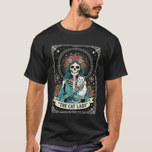 T-shirt Squelette de Dame aux Chats Tarot Floral Gothique