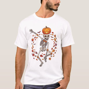T-shirt Squelette de danse de Halloween Tête de citrouille
