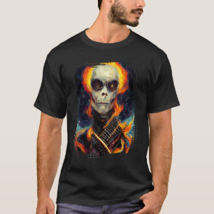 T-shirt Squelette de guitare avec flammes sur la Galaxie_