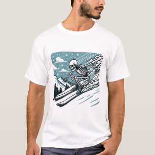 T-shirt Squelette de Halloween faisant du ski