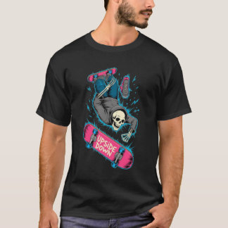 T-shirt Squelette de Patineur à l'Envers Néon Rose Punk