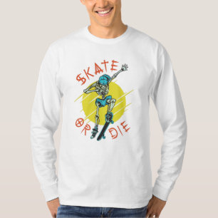 T-shirt Squelette de skateboard ou mourir