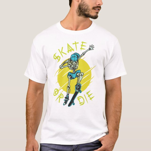 T-shirt Squelette de skateboard ou mourir (Devant)
