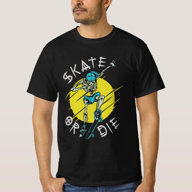 T-shirt Squelette de skateboardeur Skate ou meurs (Devant)