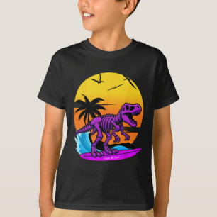 T-shirt Squelette de T-rex au surf néon avec rétro de plag