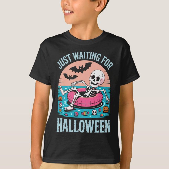 T-shirt Squelette d'été éffrayant en attente d'enfants (Devant)