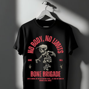 T-shirt Squelette drôle Brigade os patins à roulettes 