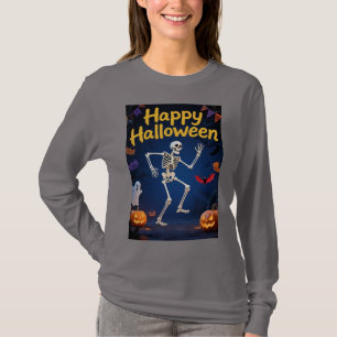 T-shirt Squelette drôle dansant avec bannière "Joyeux Hall