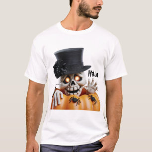 T-shirt Squelette effrayant avec chapeau haut-de-forme Déc