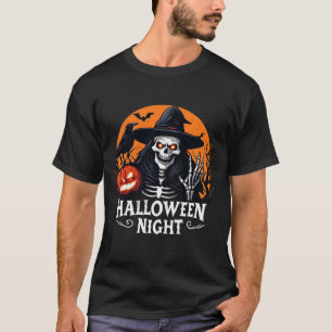 T-shirt Squelette effrayant avec sorcière de citrouille lu