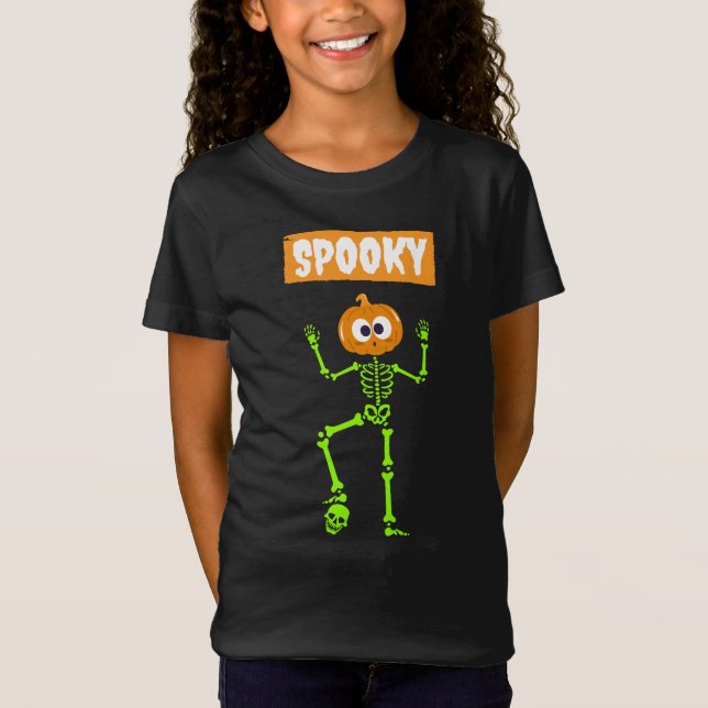 T-Shirt Squelette éffrayant avec tête Citrouille (Devant)