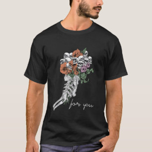 T-shirt Squelette éffrayant Tenir La Main Fleurs Du Crâne 