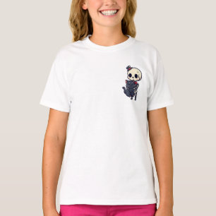 T-shirt Squelette élégant serrant dans ses bras un chat no