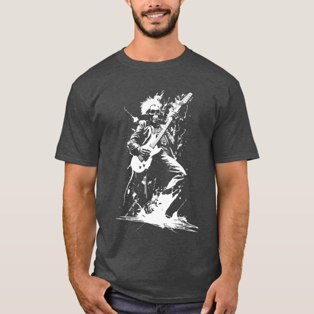 T-shirt Squelette en détresse Jouer Guitar Punk Rock Roll (Devant)