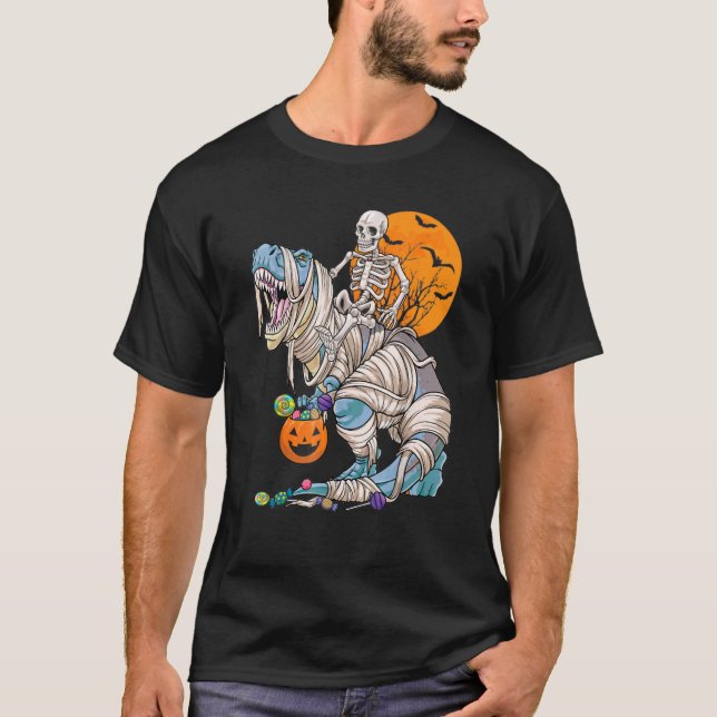 T-shirt Squelette équitation maman Dinosaure Rex Halloween (Devant)