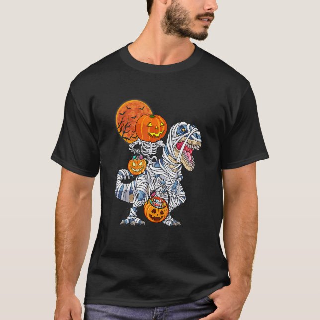 T-shirt Squelette équitation maman Dinosaure Rex Halloween (Devant)