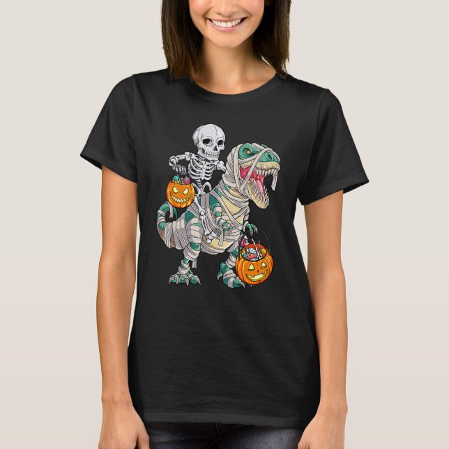 T-shirt Squelette équitation maman Dinosaure Rex Halloween (Devant)