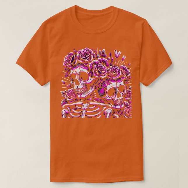 T-shirt Squelette Fleurs Triste Goth Purple Rose Mort Alt  (Design devant)