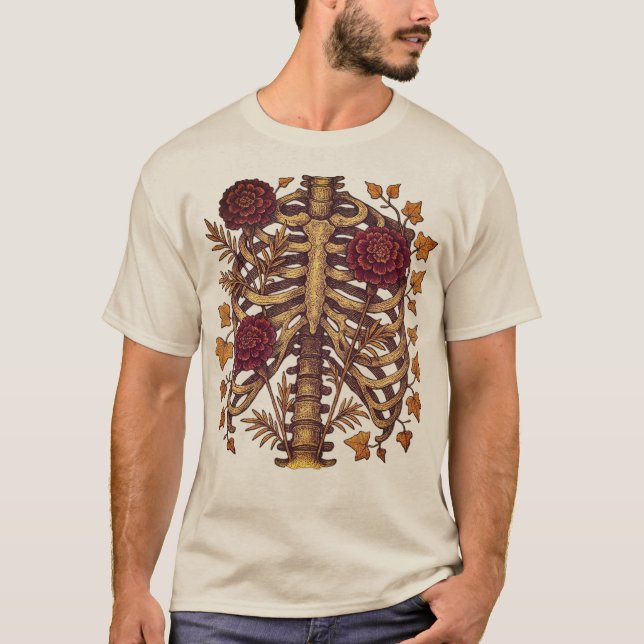 T-shirt Squelette floral Cage de côtes (Devant)