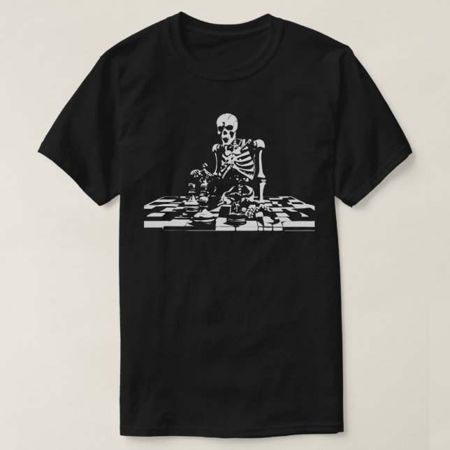 T-shirt squelette jouant aux échecs (Design devant)