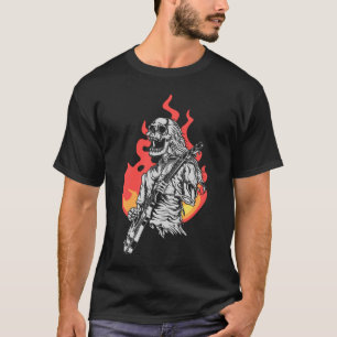 T-shirt Squelette jouant électrique Guitare Flames Rock M