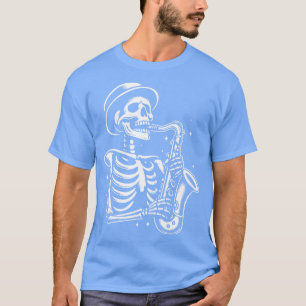 T-shirt squelette joue saxophone 2