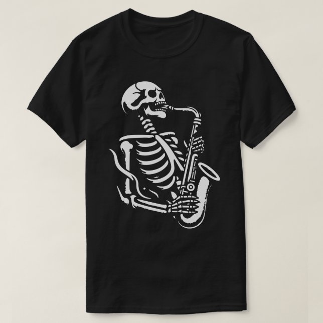 T-shirt squelette joue saxophone 3 (Design devant)