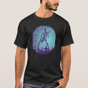 T-shirt Squelette Jouer Solo Guitare Electrique à Lune G