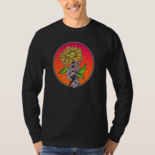 T-shirt Squelette Main Rose Jaune Rose Cool Fleur Aesthe (Devant)