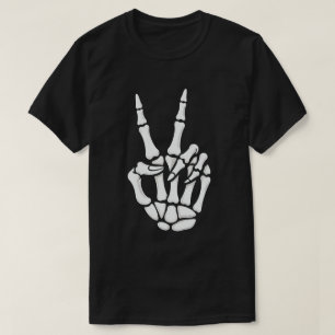 T-shirt Squelette Main Signe de Paix Drôle Halloween