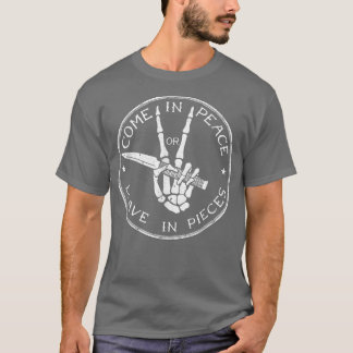 T-shirt Squelette Mains avec couteau Venez en paix ou de q