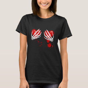 T-shirt Squelette Mains Sur Le Coeur Saignant