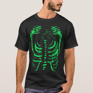 T-shirt Squelette Néon Vert Épouvantable Dessiné à la Main