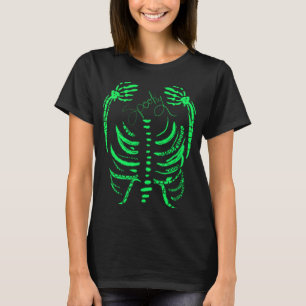 T-shirt Squelette Néon Vert Épouvantable Dessiné à la Main