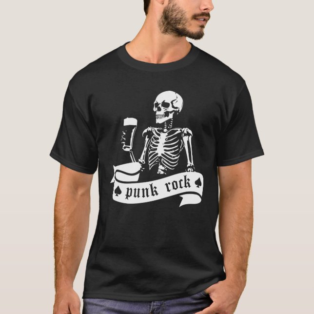 T-shirt squelette punk rock (Devant)