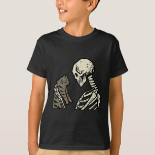T-shirt Squelette tenant Chat amusant Halloween Crâne Homm