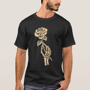 T-shirt Squelette tenant main Rose esthétique Fleur rouge