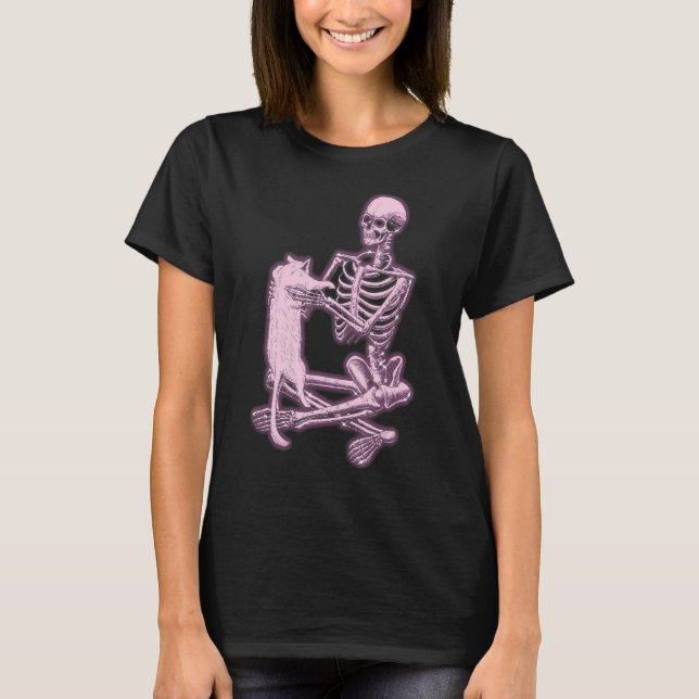 T-shirt Squelette tenant un chat Squelette et chat Idées d (Devant)