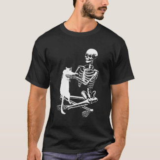 T-shirt Squelette tenant une chemise de chat Lazy Hallowee