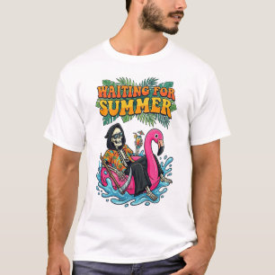T-shirt Squelette Vacances Été Flamingo Faux Art