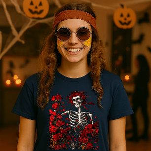 T-shirt Squelette vintage et Rose