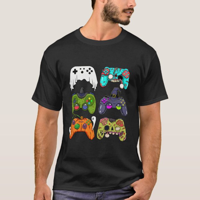 T-shirt Squelette Zombie Contrôleurs de jeu Halloween pour (Devant)