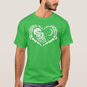 T-shirt Squelettes Amoureux en Forme de Coeur Mains de Squ